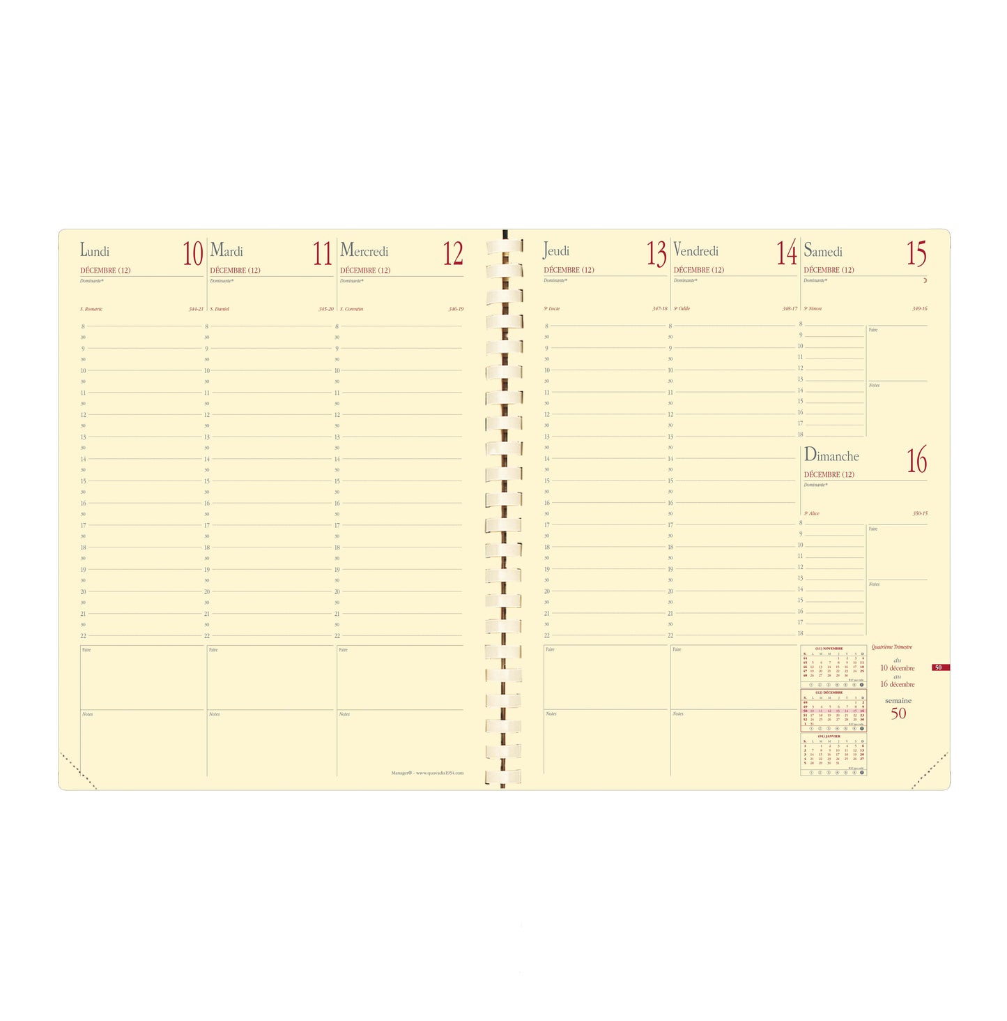 Agenda Manager Spirale Prestige 21x27 cm - Vue Hebdomadaire -janvier/janvier