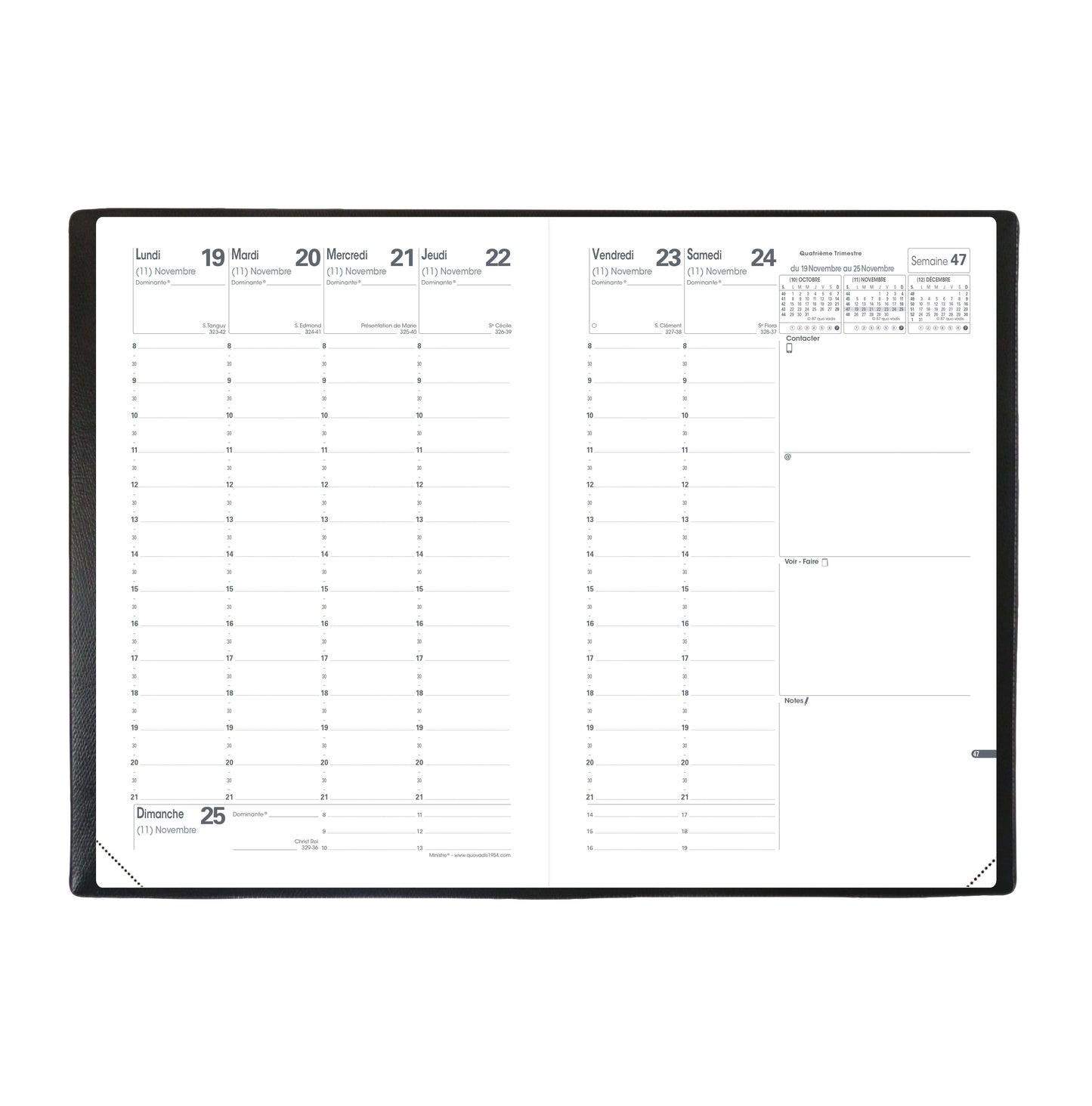 Agenda Semainier Quo Vadis Impala Ministre 16x24 cm Noir