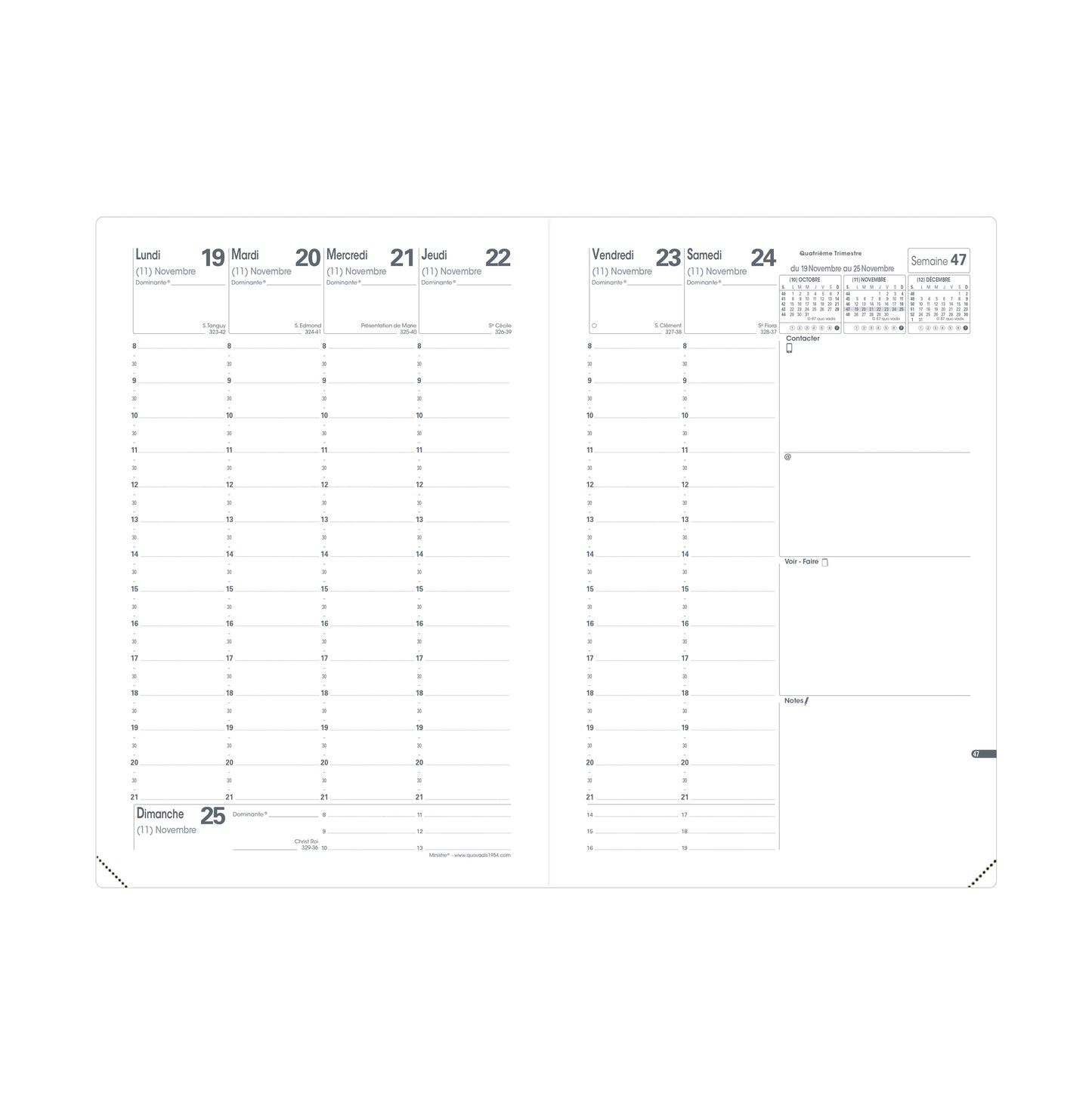 Agenda Semainier Quo Vadis Impala Ministre 16x24 cm Noir