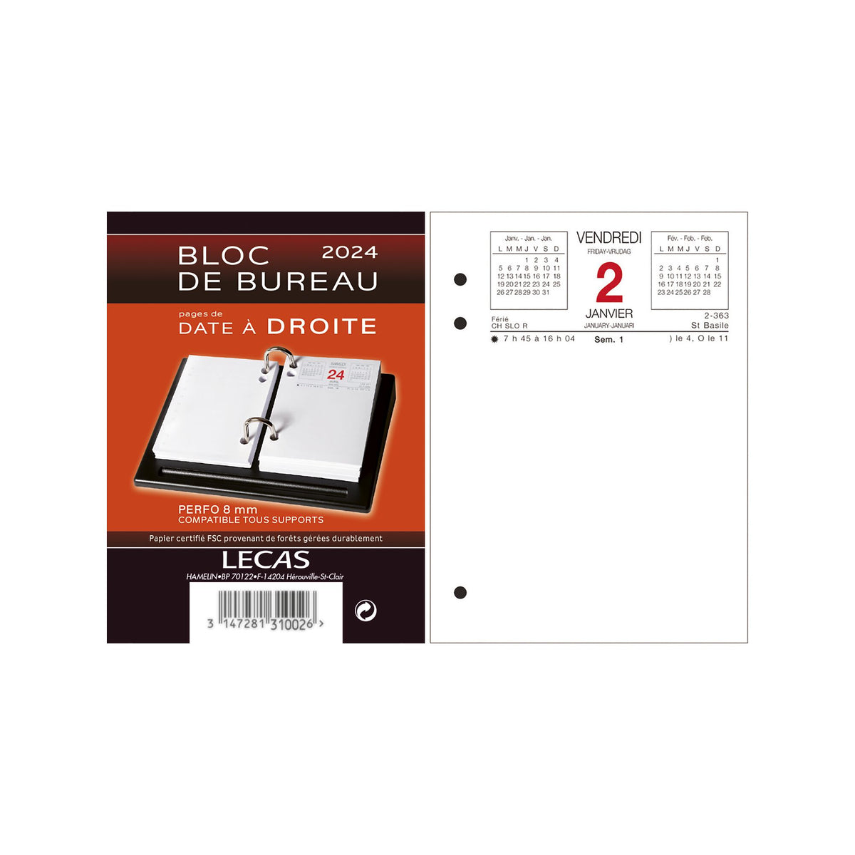 Bloc Éphéméride Bureau Date à Droite