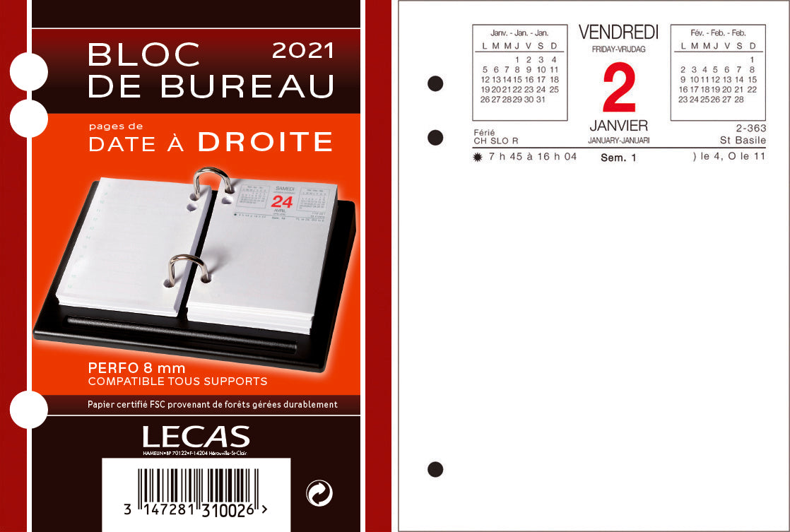 Bloc Éphéméride Bureau Date à Droite