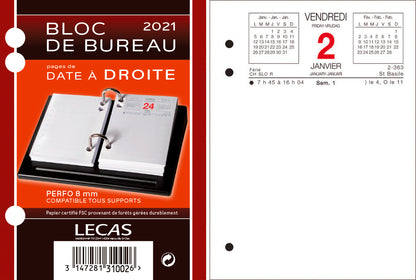 Bloc Éphéméride Bureau Date à Droite