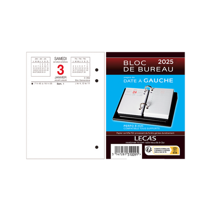 Bloc éphéméride bureau date à gauche Lecas 8,5x11,5 cm