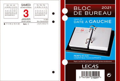 Bloc éphéméride bureau date à gauche Lecas 8,5x11,5 cm