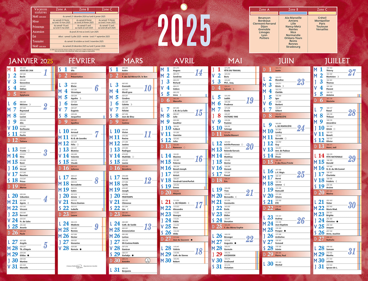 Calendrier 2x7m 32x42 rouge