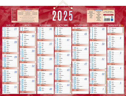 Calendrier 2x7m 38.5x54 rouge