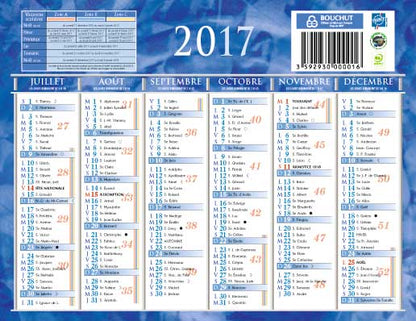 Calendrier Banq 2X6M 13.5X17.5Bleu