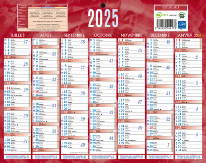 Calendrier mural 21x26.5cm rouge