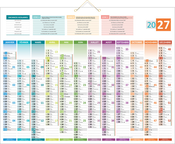 Calendrier mural 12 mois Bouchut Uni Compact 55x43cm