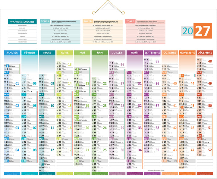 Calendrier mural 12 mois Bouchut Uni Compact 55x43cm