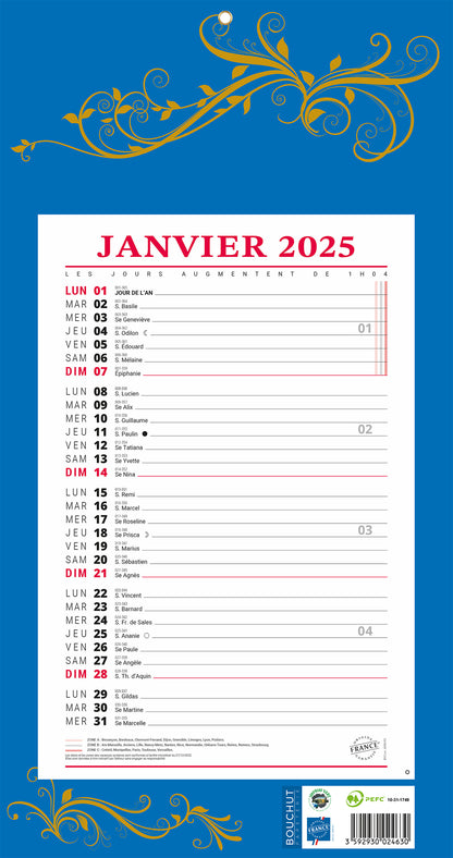 BLOC MENSUEL 12F 19X36 BLEU