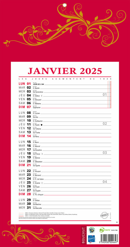 BLOC MENSUEL 12F 19X36 ROUGE