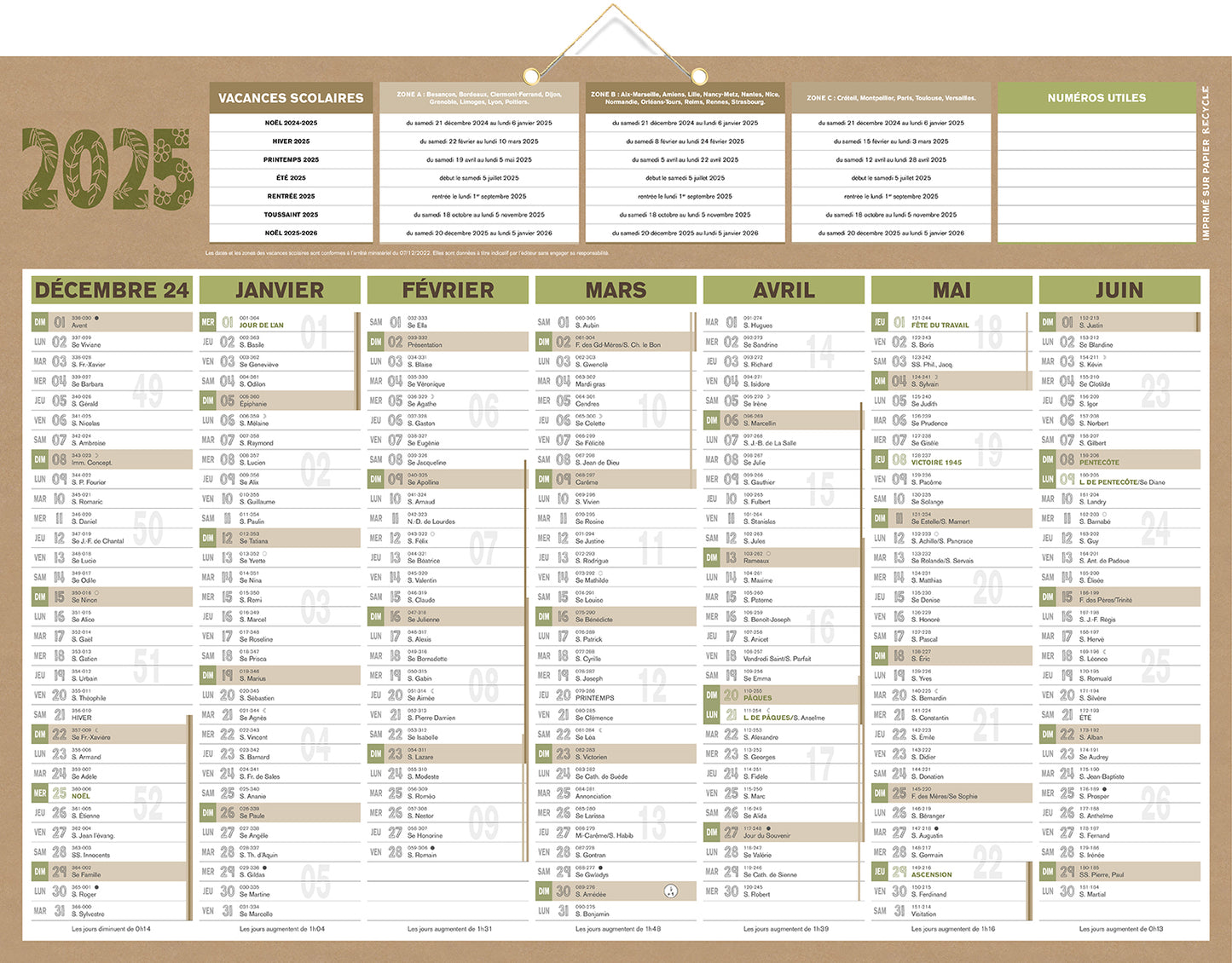 Calendrier 2x7m 40.5x55 natura