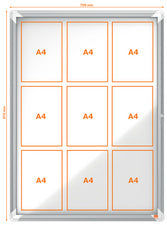Vitrine d'affichage, fond en métal, 9 feuilles A4,pour l'intérieur