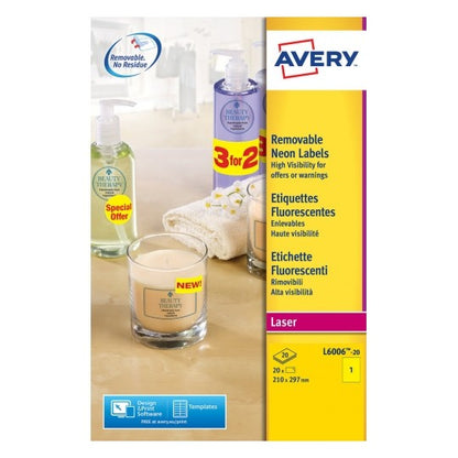 Etiquette laser jaune vif A4 210X297- 20 feuilles , 20 étiquettes