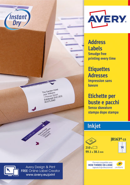 Étiquettes jet d 'encre 99.1x38.1  -14 feuilles 210 etiquettes
