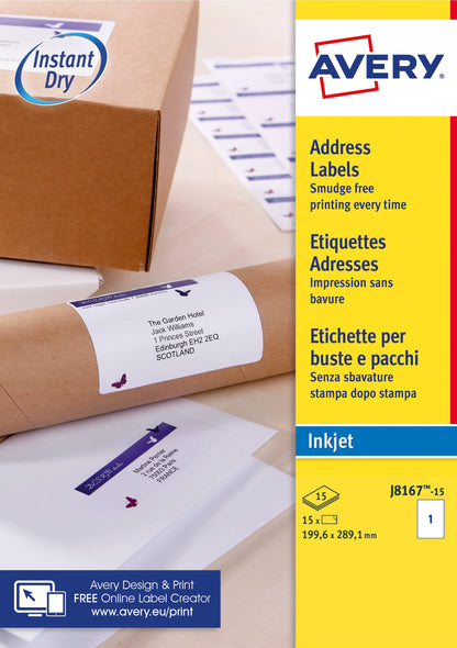 Etiquette jet d'encre 199.6x289.1- 15feuilles , 15 etiquettes