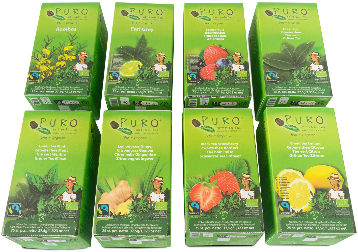Thé assortis Puro - pack de 8 boites de 25 sachets