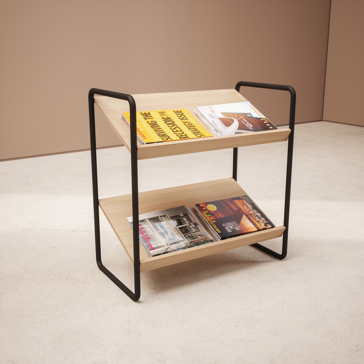 Présentoir à brochures -2 tablettes bois -72x72x37 cm