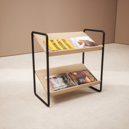 Présentoir à brochures -2 tablettes bois -72x72x37 cm