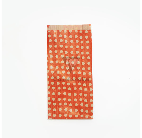 Pochette papier kraft 15x31x6 pois fond rouge- paquet de 50