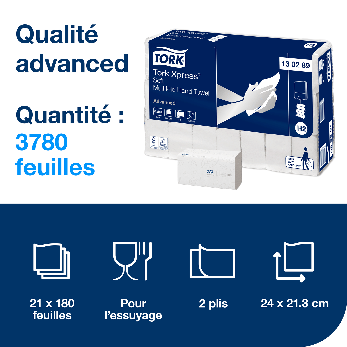 Essuie-main tork blanc 24x21 180 lot de 21