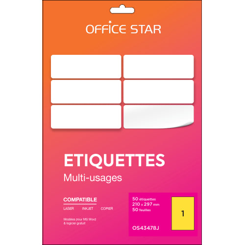 Etiquette 210x297mm jaune  -50feuilles-50 étiquettes