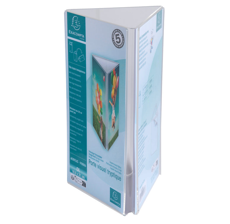 Porte-visuel tryptique 3 faces pour 95x95x212 mm- cristal