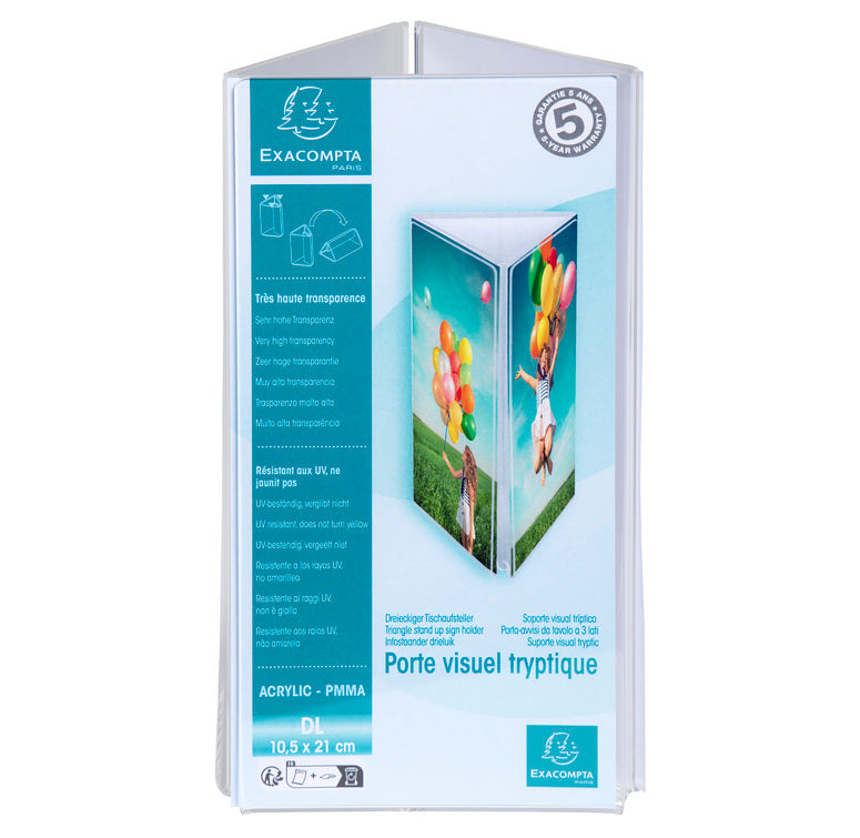 Porte-visuel tryptique 3 faces pour 95x95x212 mm- cristal