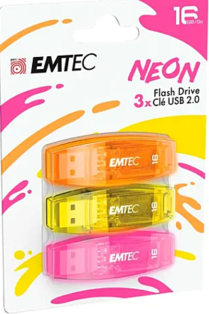 Lot de 3 clés usb 16 go - design neon et performance