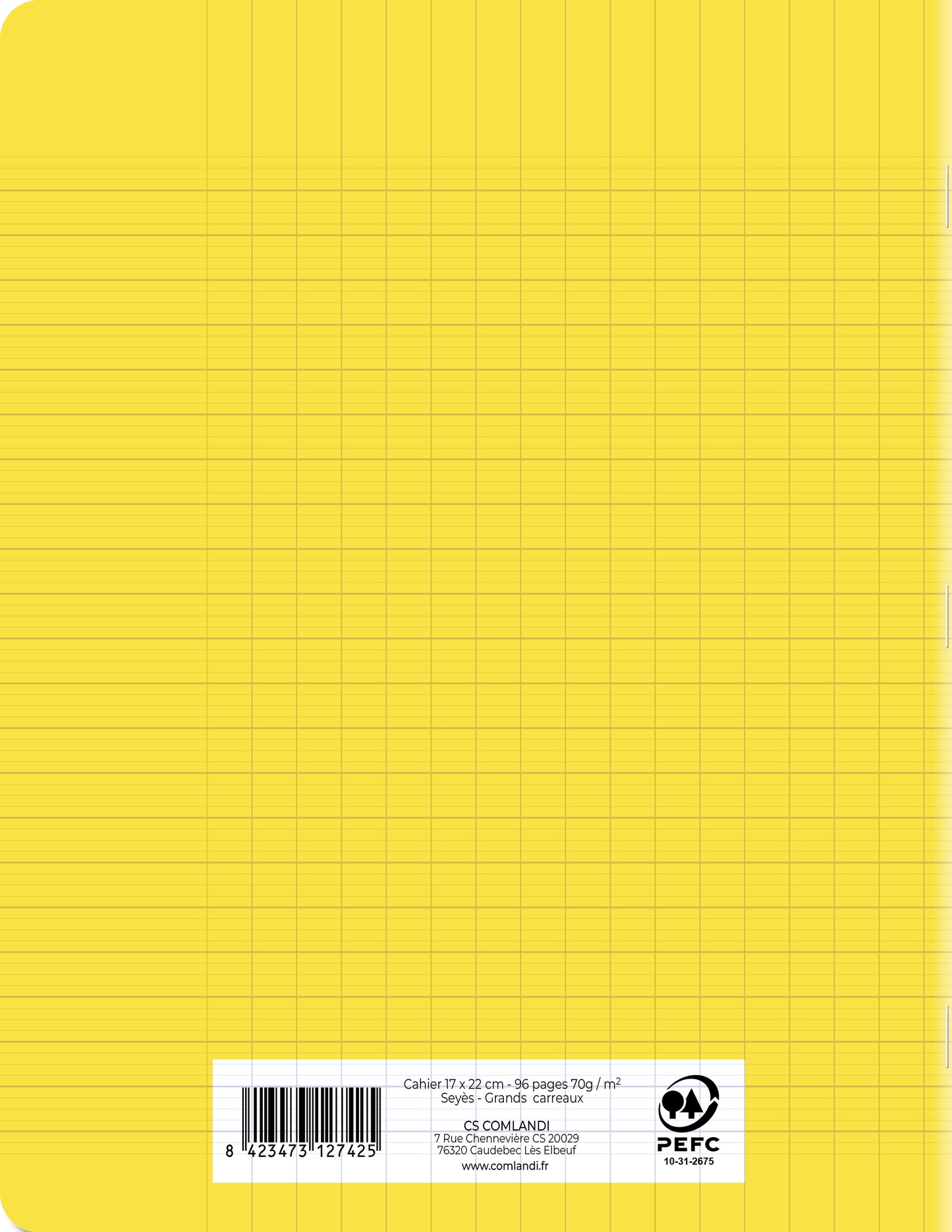 Cahier 17x22 cm 96 pages Séyès Polypropylène Jaune