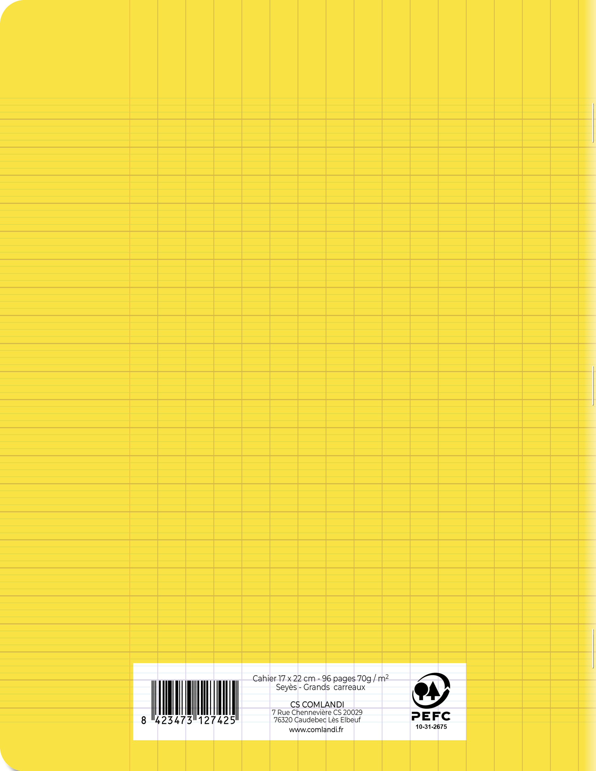 Cahier 17x22 cm 96 pages Séyès Polypropylène Jaune