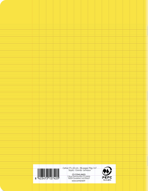 Cahier 17x22 cm 96 pages Séyès Polypropylène Jaune