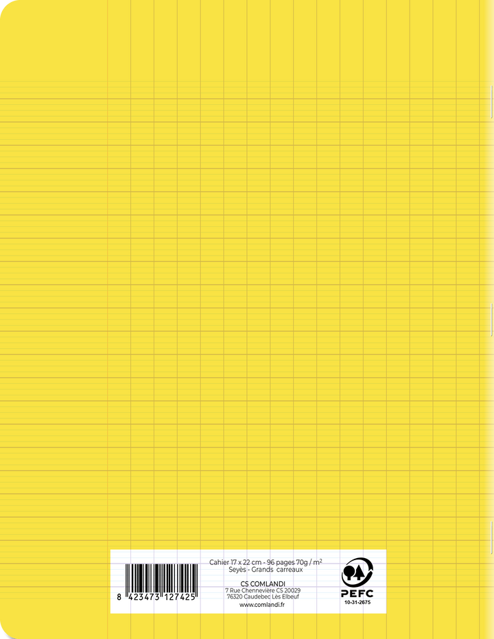 Cahier 17x22 cm 96 pages Séyès Polypropylène Jaune
