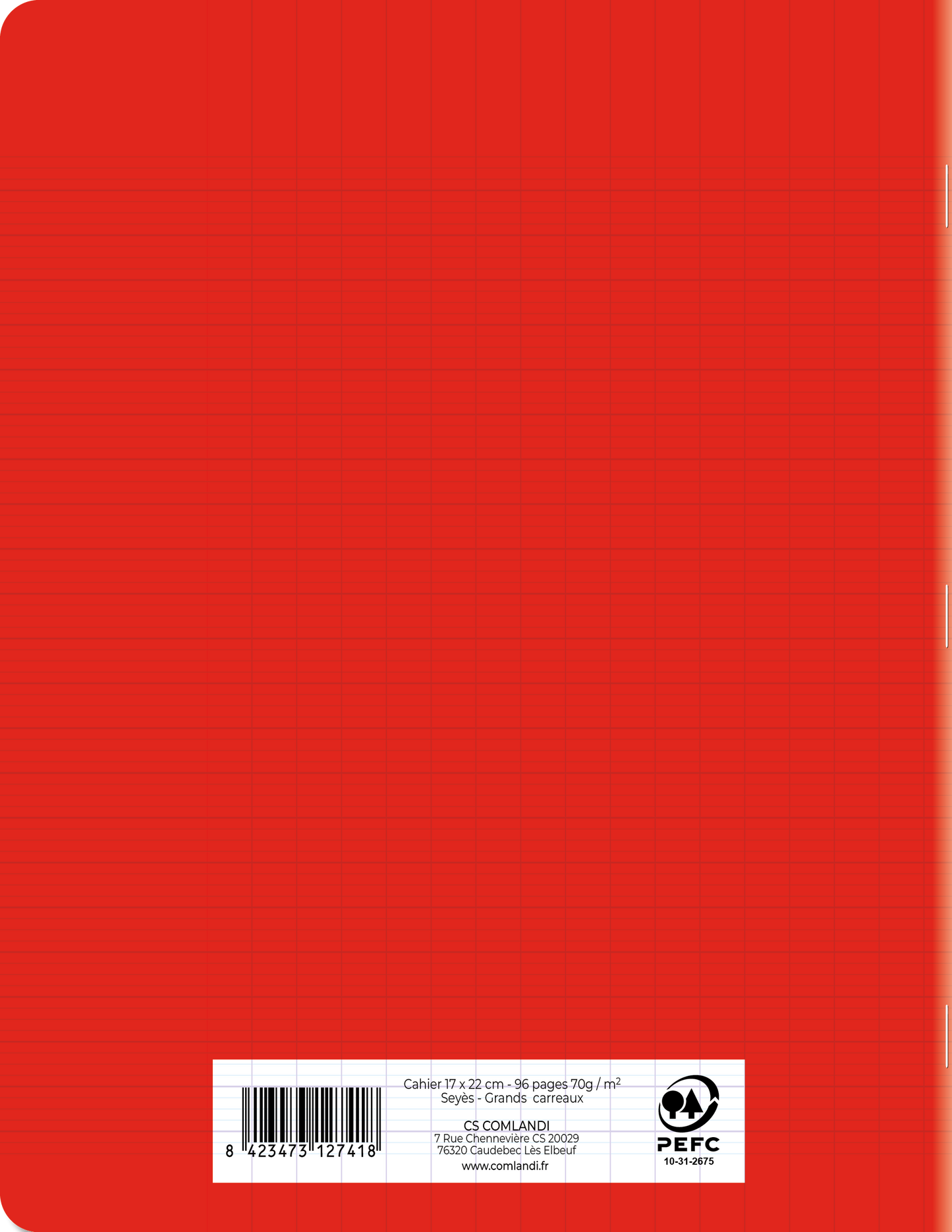 Cahier 17x22 cm 96 Pages Seyès Couverture Rouge