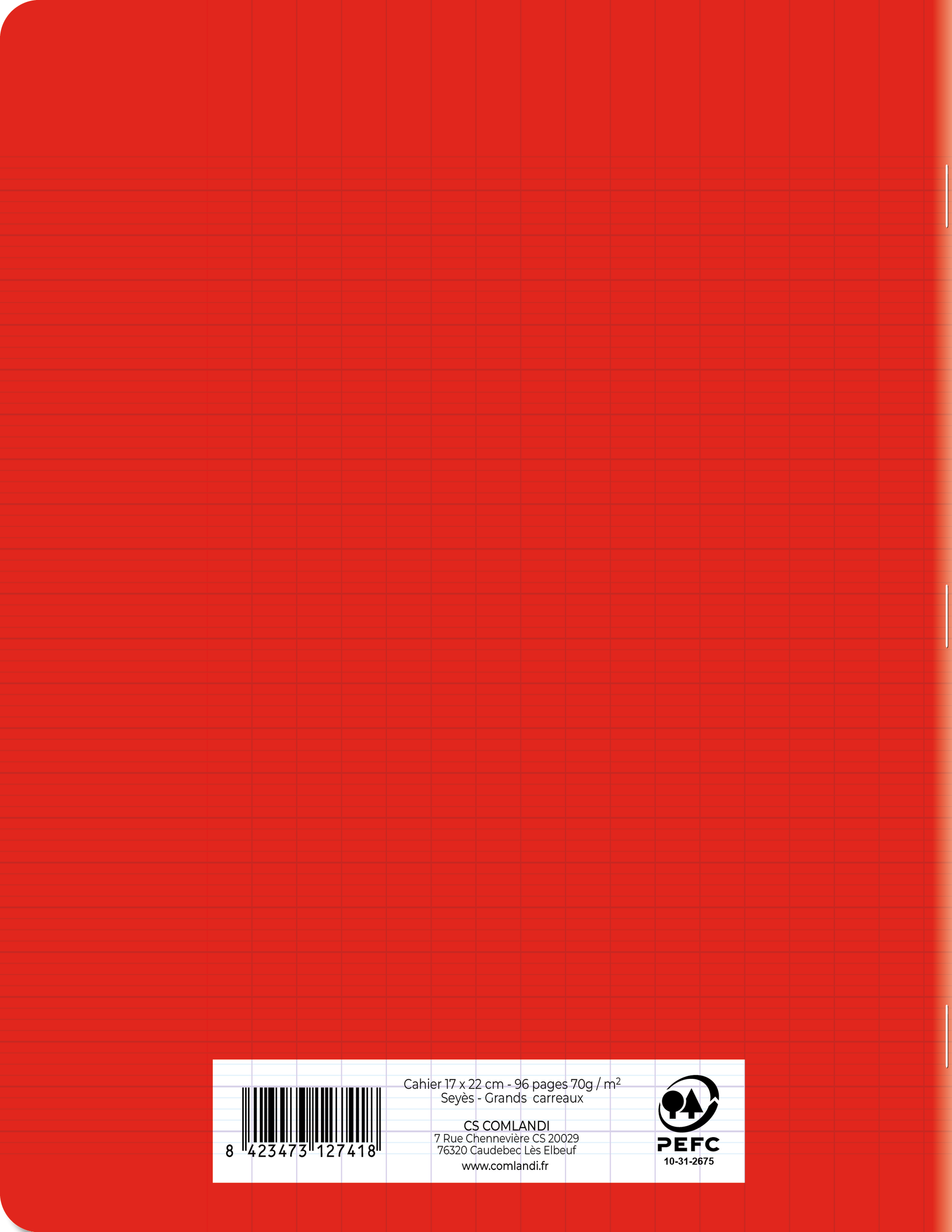 Cahier 17x22 cm 96 Pages Seyès Couverture Rouge