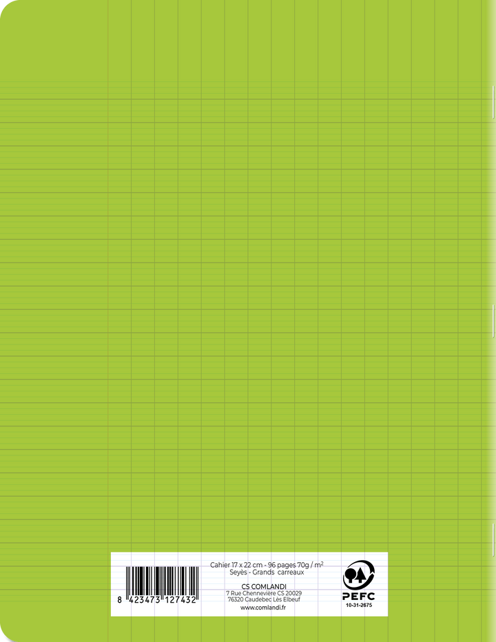 Cahier Polypro Vert 17x22 96 Pages Seyès 90g