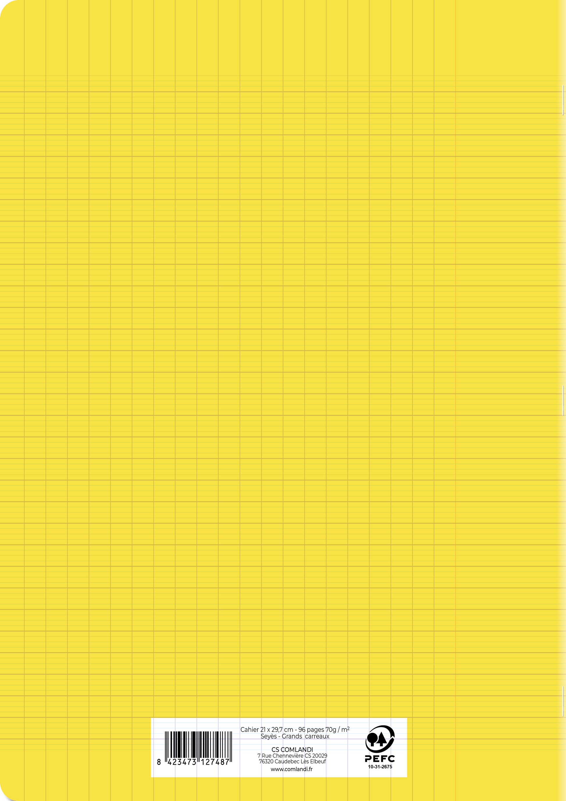 Cahier Polypropylène 21x29,7 cm 96 page Seyès Jaune