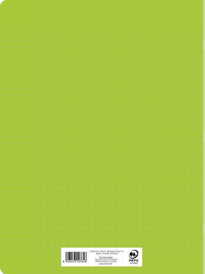 Cahier 24x32 cm 96 pages Seyes Couverture Polypropylène Vert