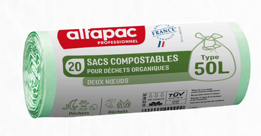 Sacs poubelle compostables 50L - Pour déchets organiques