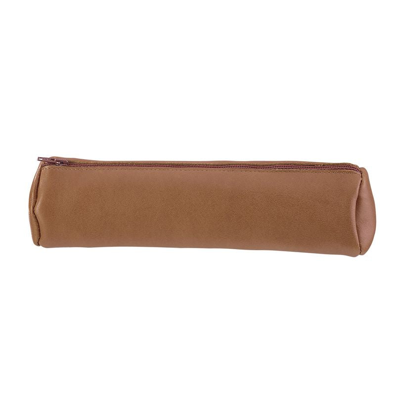 Trousse ronde Cuir Oxford Caramel - 22cmx6 cm