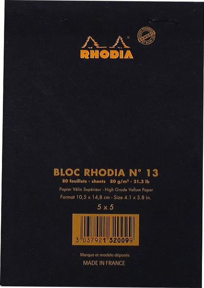 Bloc rhodia 105x148 80f 5x5noir