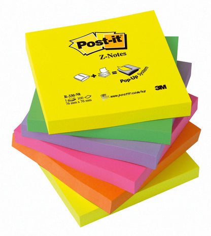 Bloc z-notes Post-it® -76x76 neon- lot de 6 assorti