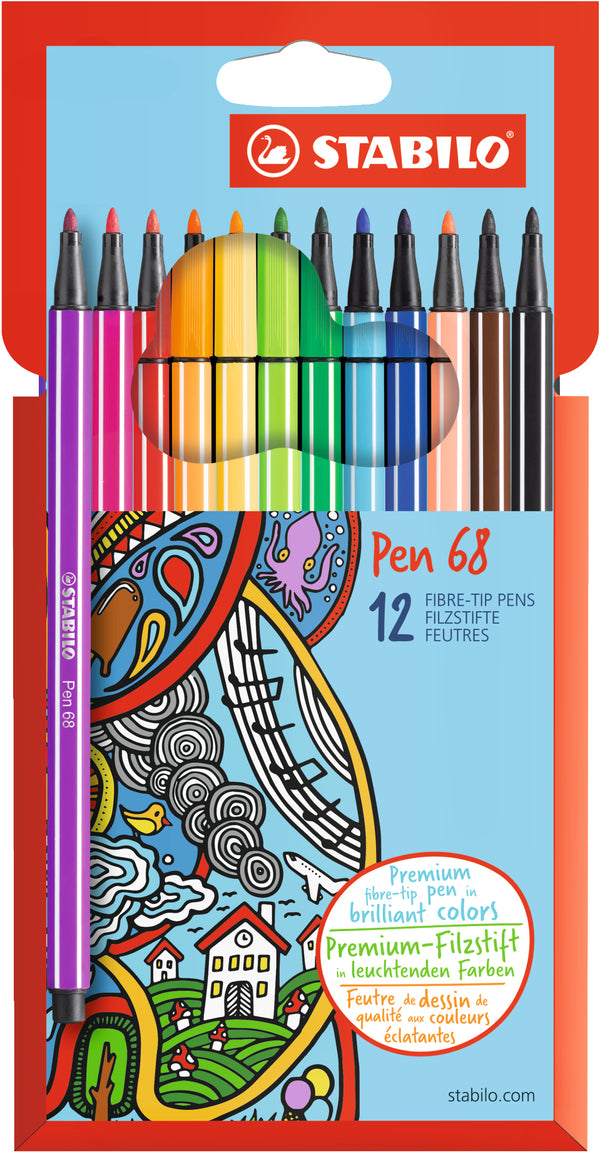 Feutres pen 68 - pointe fine, 12 couleurs