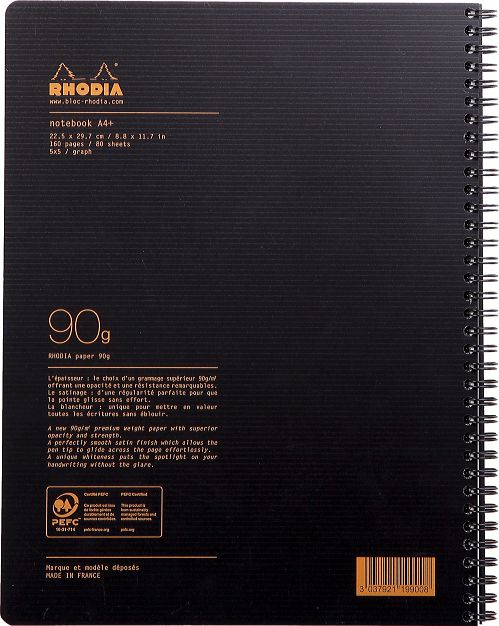 Cahier notebook rhodiactive spirales 160 pages  quadrillé 5x5  a4+