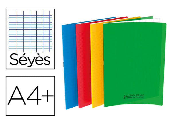 Cahier polypro 24 x 32 cm - 48 pages - grands carreaux (Seyes) - Assorties - Conquérant Classique