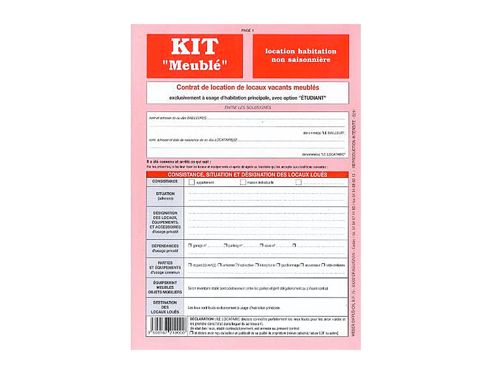 Kit contrat location meublee8p