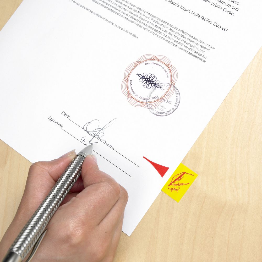 Index Adhésifs "signez ici " 25x43mm - Repositionnables et Pratiques