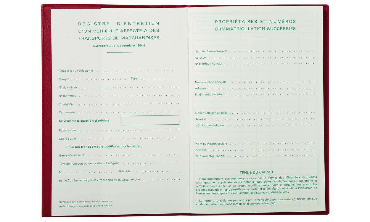 Carnet entretien vehicules ref5080