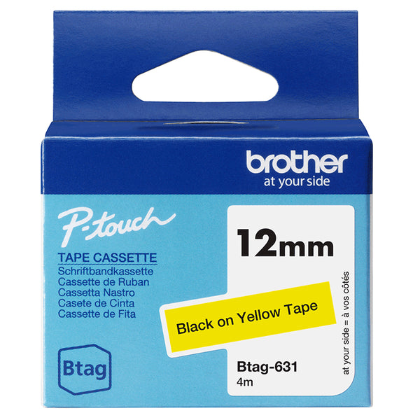 Ruban étiqueteuse Btag 12mm - Noir sur Jaune, 4m
